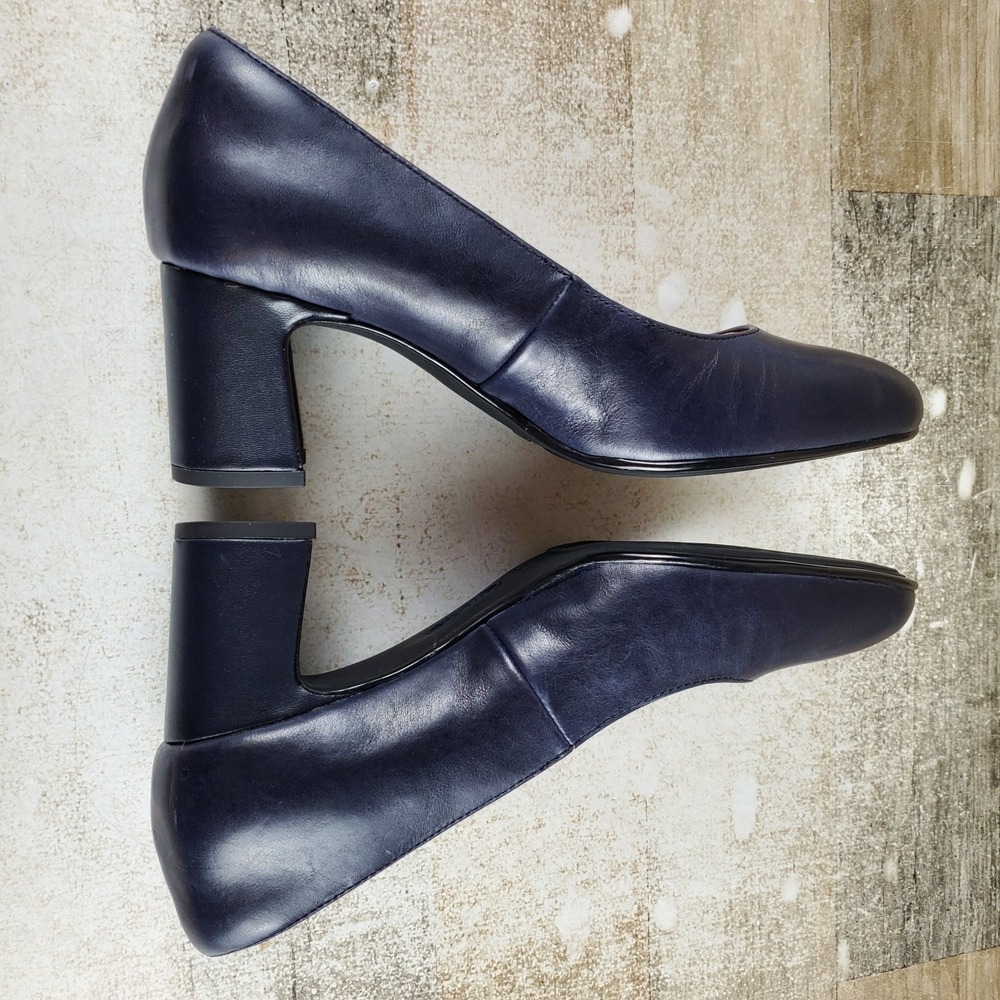 Sofft Annamarie Womens Pumps Sz 7.5 M Sky Navy Leather Round Toe Block Heel - Picture 6 of 10